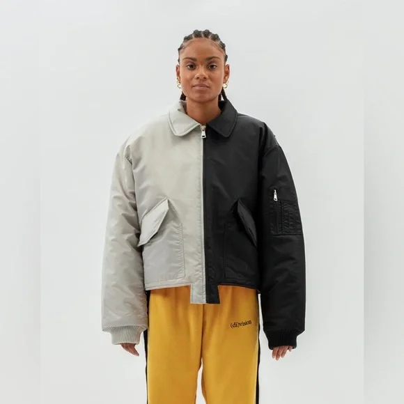 Division Upcycled Oversized Split Bomber Jacket - Sand & Gray sz XL